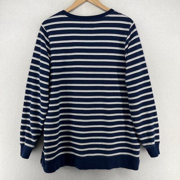 LANDS END Sweatshirt Womens XL 18 Serious Sweats Striped Jumper Pullover Blue - Picture 3 of 15